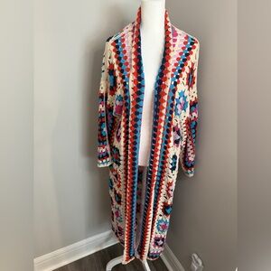 Multicolor Crochet Open Front Cardigan